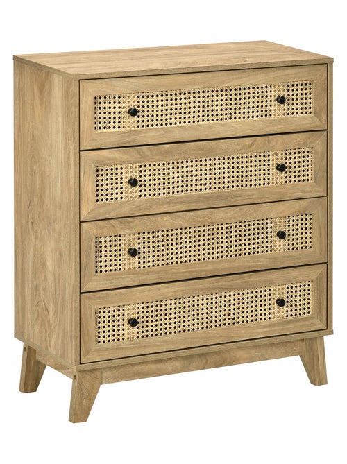 Commode 4 tiroirs style bohème rotin aspect bois manguier - Kiabi