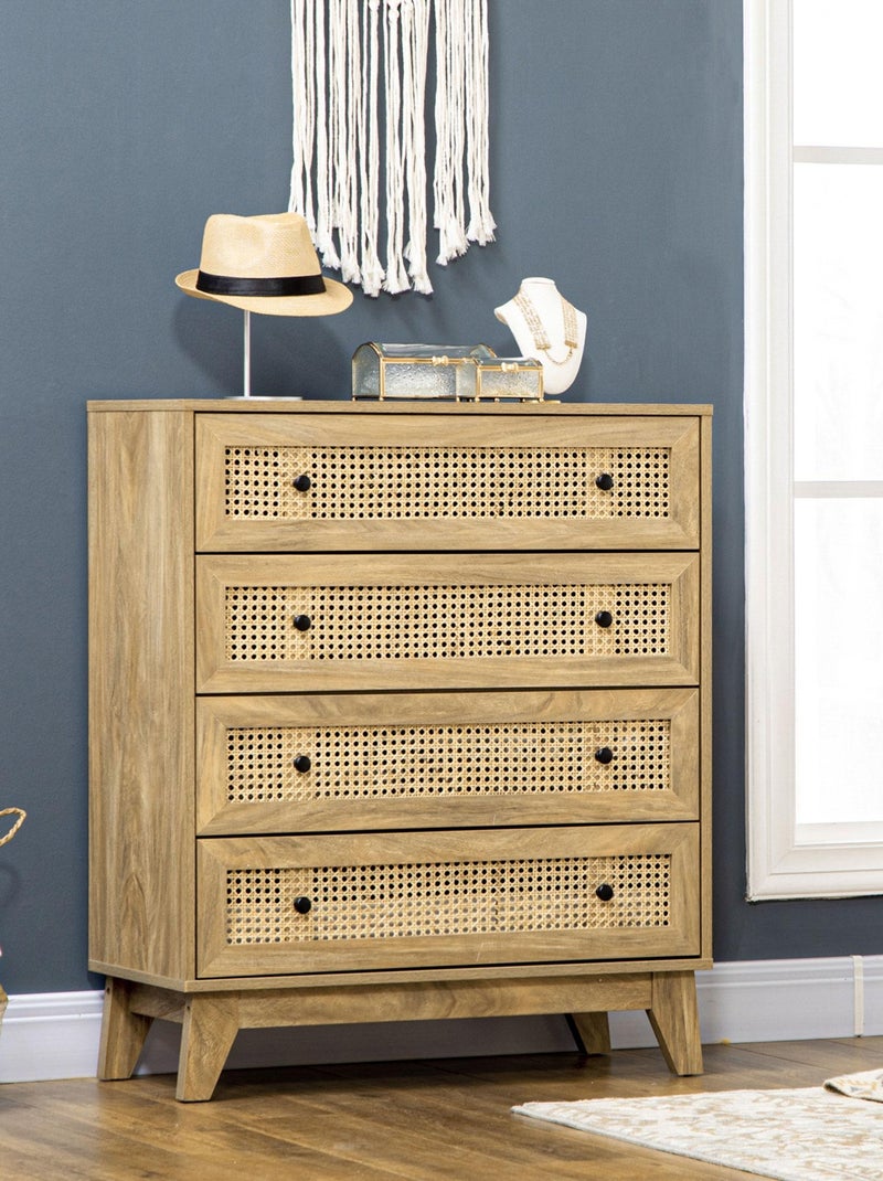 Commode 4 tiroirs style bohème rotin aspect bois manguier Beige - Kiabi