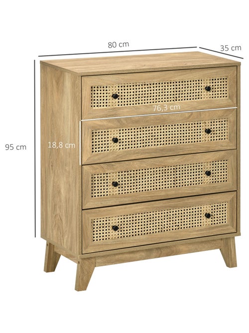 Commode 4 tiroirs style bohème rotin aspect bois manguier - Kiabi