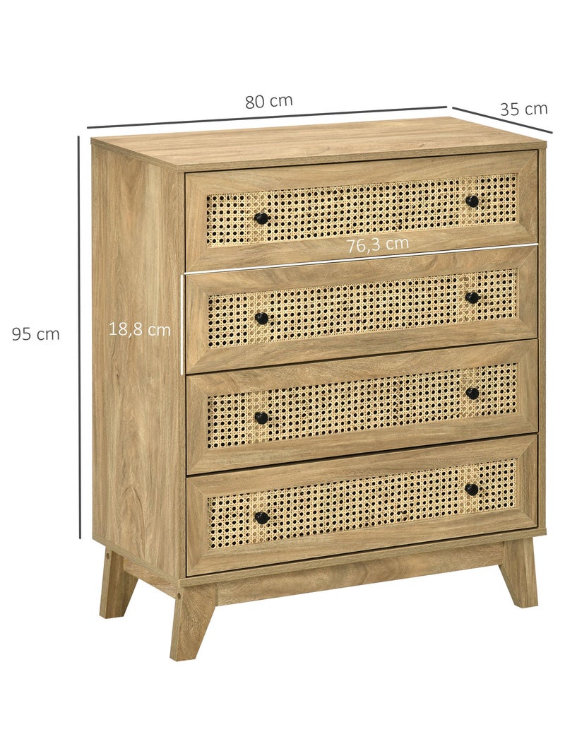 Commode 4 tiroirs style bohème rotin aspect bois manguier Beige - Kiabi