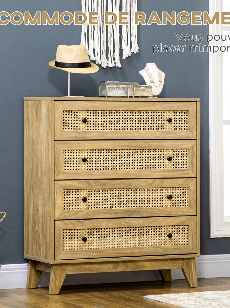 Commode 4 tiroirs style bohème rotin aspect bois manguier Beige - Kiabi