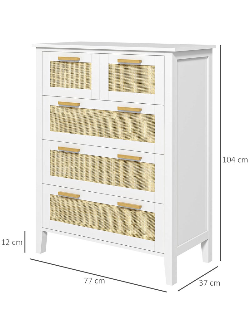 Commode 5 tiroirs cannage en rotin MDF blanc bois de pin Blanc Blanc - Kiabi