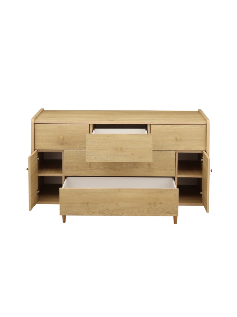 Commode 5 tiroirs et 2 portes pieds bois et poignées métal - SAUTHON Marron - Kiabi