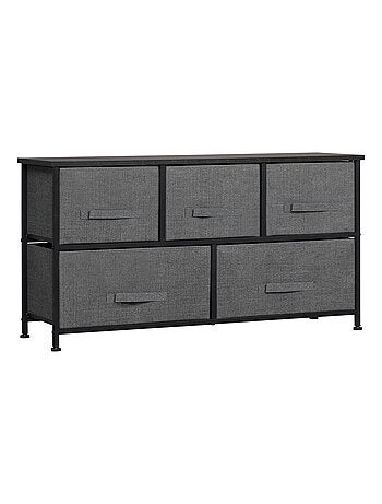 Commode 5 tiroirs non-tissés anthracite métal noir plateau MDF aspect bois