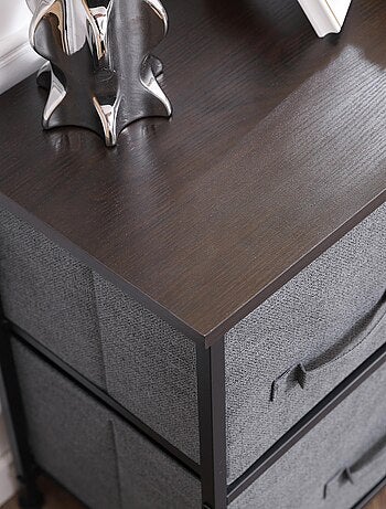 Commode 5 tiroirs non-tissés anthracite métal noir plateau MDF aspect bois