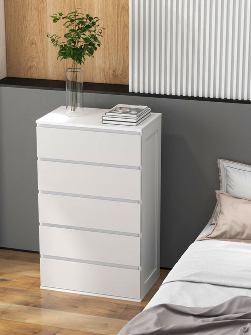 Commode 5 tiroirs style contemporain dim. 60L x 38l x 100H cm blanc - Kiabi