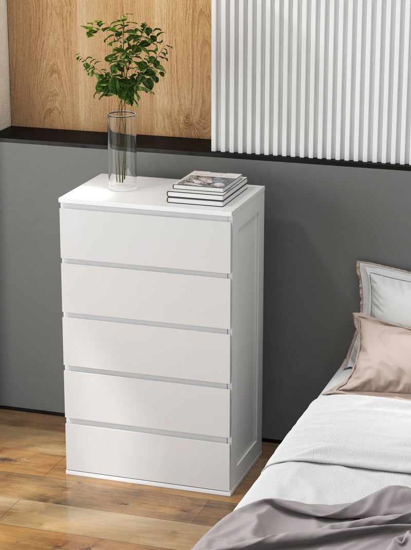 Commode 5 tiroirs style contemporain dim. 60L x 38l x 100H cm blanc Blanc Blanc - Kiabi
