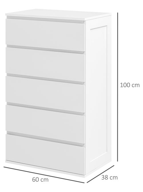 Commode 5 tiroirs style contemporain dim. 60L x 38l x 100H cm blanc - Kiabi