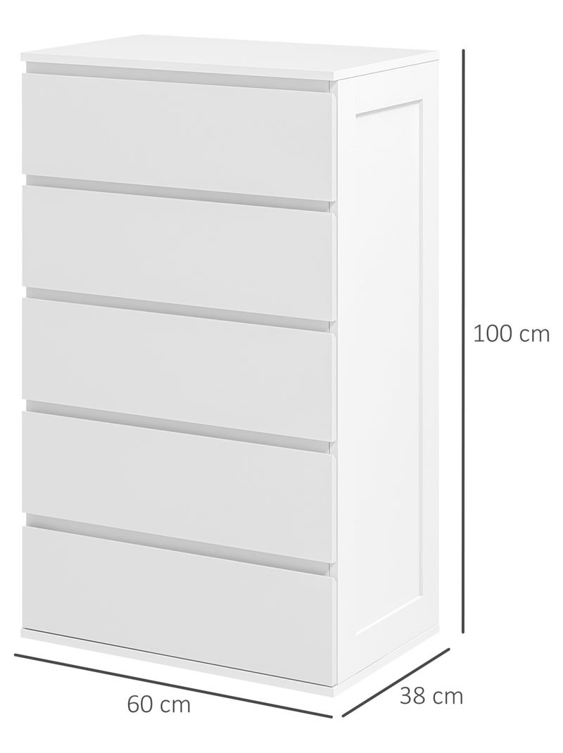 Commode 5 tiroirs style contemporain dim. 60L x 38l x 100H cm blanc Blanc Blanc - Kiabi