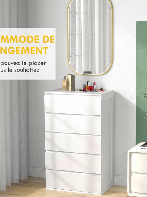 Commode 5 tiroirs style contemporain dim. 60L x 38l x 100H cm blanc - Kiabi
