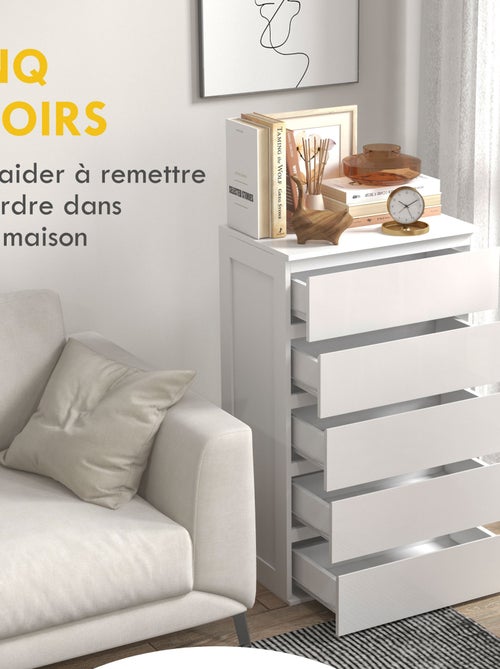 Commode 5 tiroirs style contemporain dim. 60L x 38l x 100H cm blanc - Kiabi