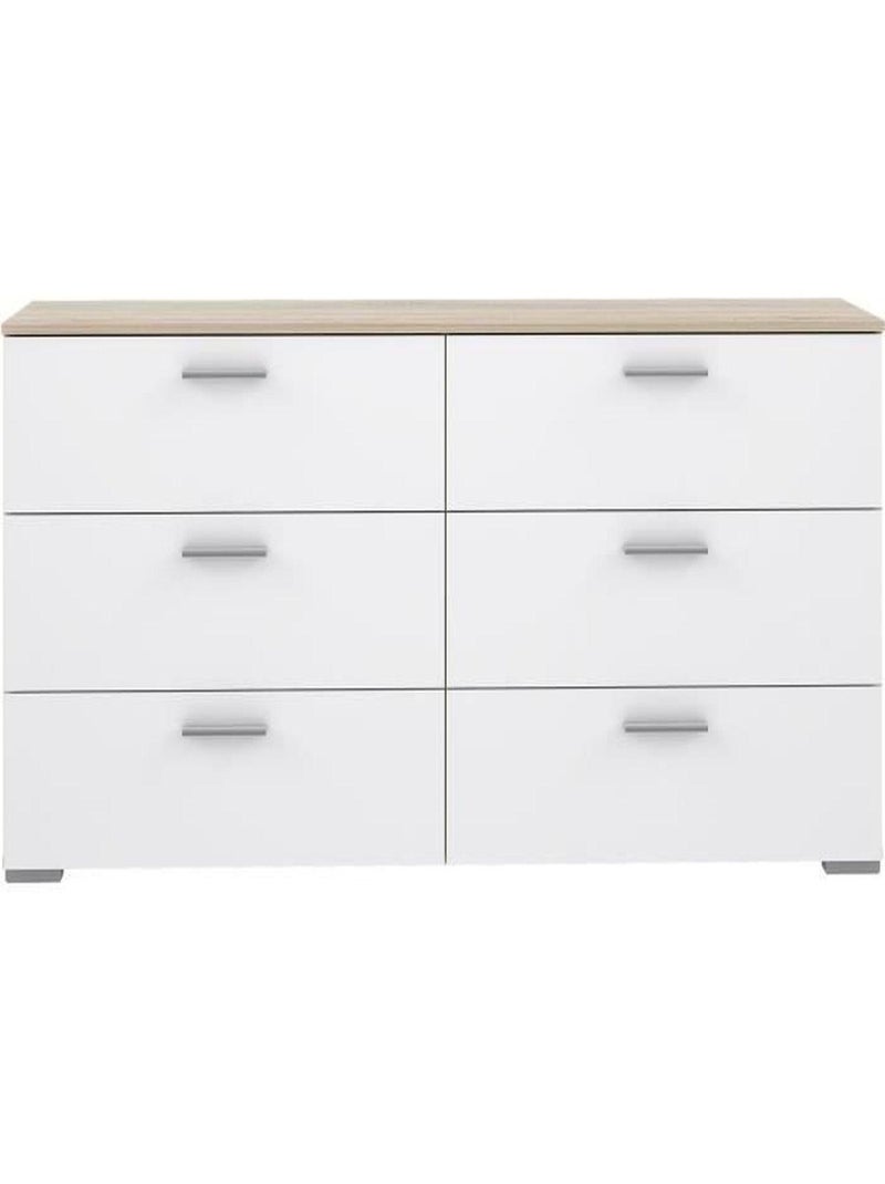Commode 6 tiroirs - chêne et blanc mat - 159,9 x - AUCUNE Blanc - Kiabi
