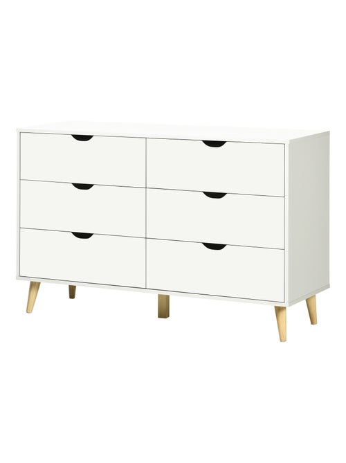Commode 6 tiroirs design scandinave bois pin panneaux blanc - Kiabi