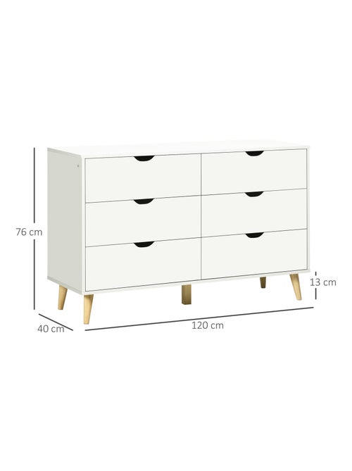 Commode 6 tiroirs design scandinave bois pin panneaux blanc - Kiabi