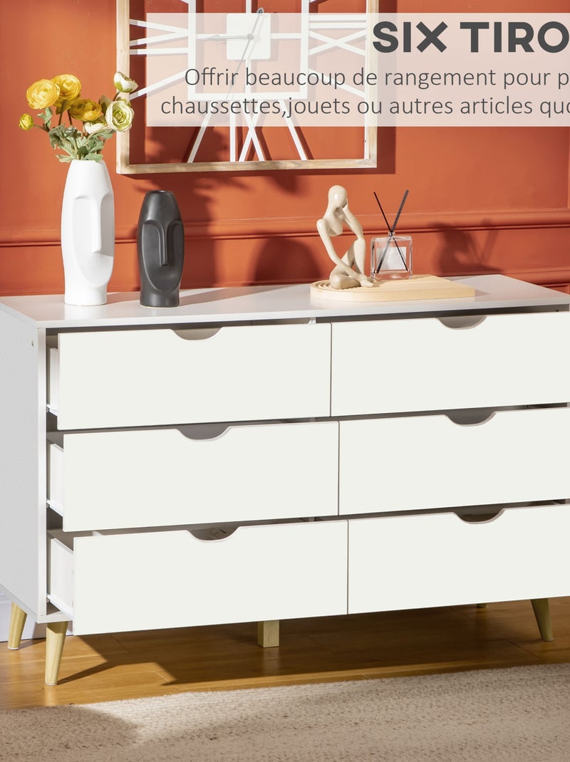 Commode 6 tiroirs design scandinave bois pin panneaux blanc Blanc Blanc - Kiabi