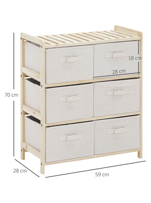 Commode 6 tiroirs tissu polyester beige bois sapin - Kiabi