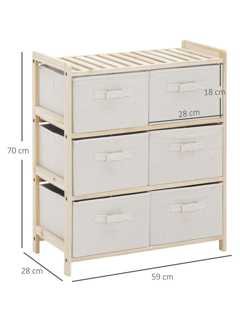 Commode 6 tiroirs tissu polyester beige bois sapin Beige - Kiabi