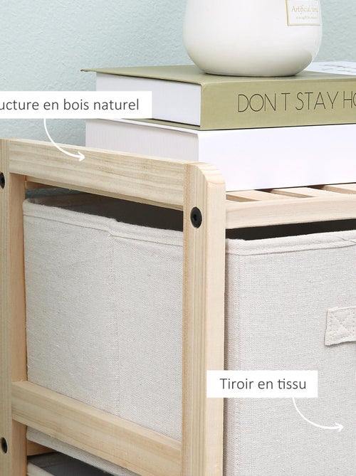Commode 6 tiroirs tissu polyester beige bois sapin - Kiabi