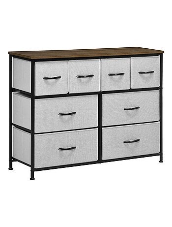 Commode 8 tiroirs - structure acier noir tissu pliant gris