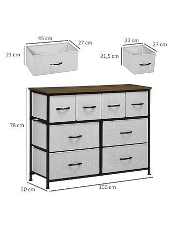 Commode 8 tiroirs - structure acier noir tissu pliant gris