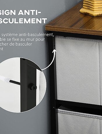 Commode 8 tiroirs - structure acier noir tissu pliant gris
