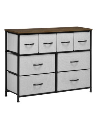 Commode 8 tiroirs - structure acier noir tissu pliant gris
