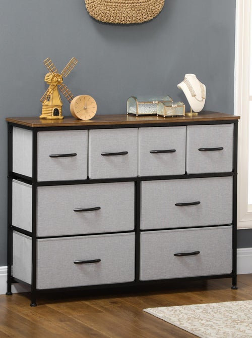 Commode 8 tiroirs - structure acier noir tissu pliant gris - Kiabi
