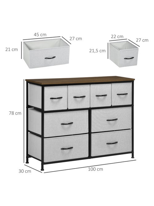 Commode 8 tiroirs - structure acier noir tissu pliant gris - Kiabi
