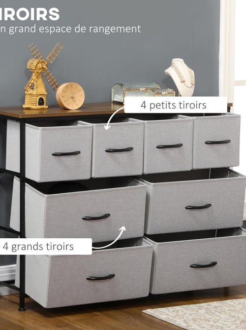 Commode 8 tiroirs - structure acier noir tissu pliant gris - Kiabi