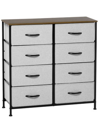 Commode 8 tiroirs pliables acier noir aspect bois non tissé gris