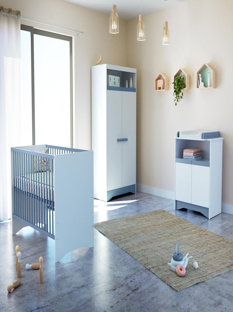 Commode à langer 2 portes, 1 niche en bois COTILLON Blanc Bleu - Kiabi