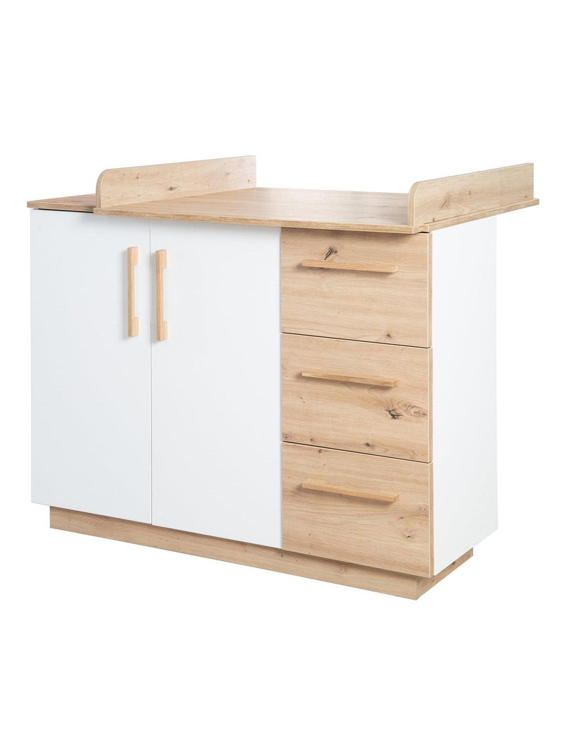 Commode à langer 2 portes et 3 tiroirs décor chêne 'Roba lion' Blanc Marron - Kiabi