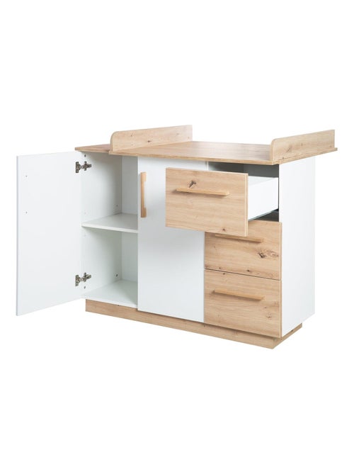 Commode à langer 2 portes et 3 tiroirs décor chêne 'Roba lion' - Kiabi