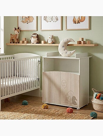 Commode à langer 2 portes et une niche décor bois - BABYPRICE