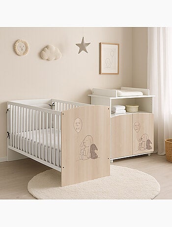 Commode à langer 2 portes et une niche décor bois - BABYPRICE