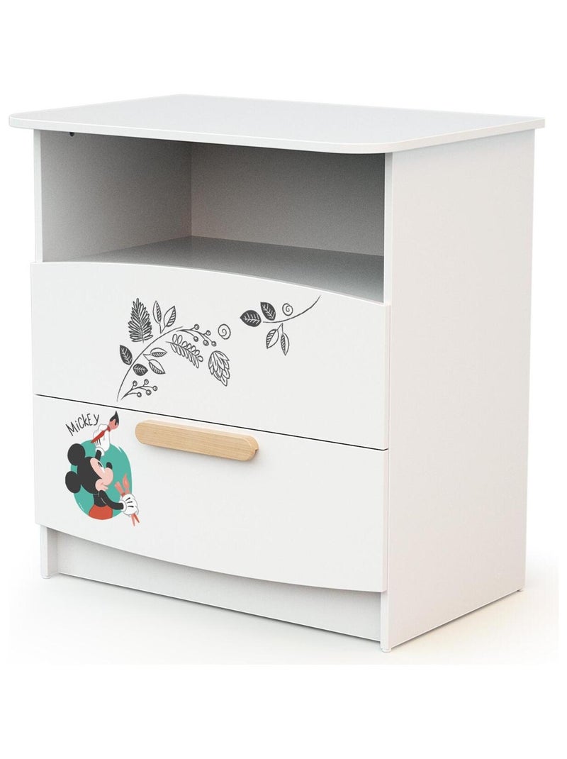Commode à langer 2 tiroirs, 1 niche DISNEY Doodle Zoo Mickey Blanc Marron - Kiabi