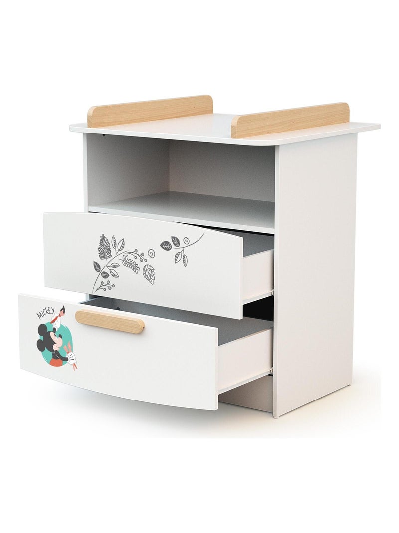 Commode à langer 2 tiroirs, 1 niche DISNEY Doodle Zoo Mickey Blanc Marron - Kiabi