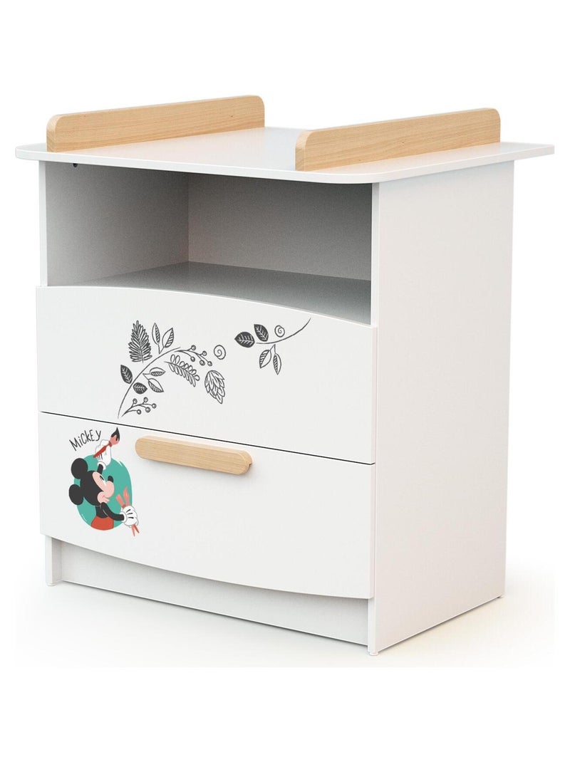 Commode à langer 2 tiroirs, 1 niche DISNEY Doodle Zoo Mickey Blanc Marron - Kiabi