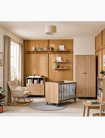 Commode à langer 2 tiroirs et 3 niches décor bois chêne - SAUTHON