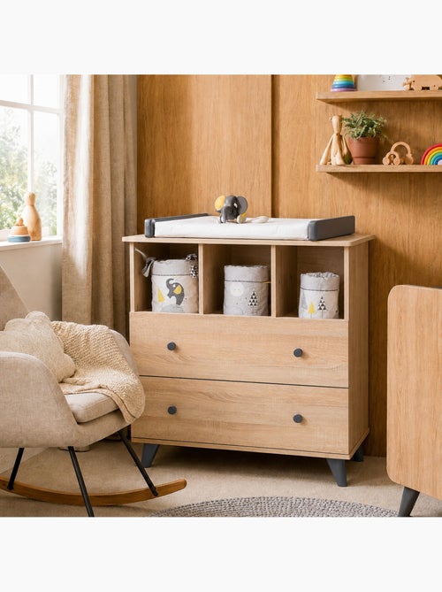 Commode à langer 2 tiroirs et 3 niches décor bois chêne - SAUTHON - Kiabi