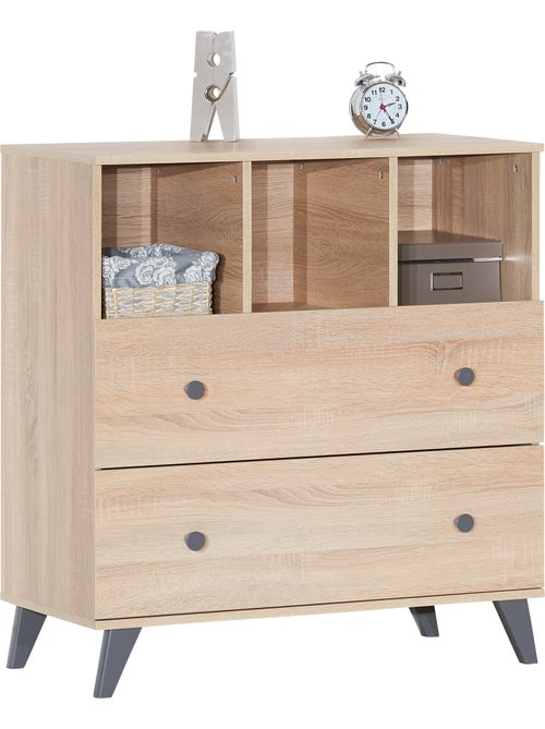 Commode à langer 2 tiroirs et 3 niches décor bois chêne - SAUTHON - Kiabi