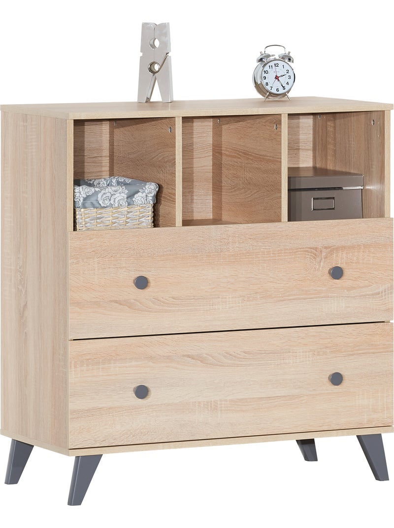Commode à langer 2 tiroirs et 3 niches décor bois chêne - SAUTHON Gris Marron - Kiabi