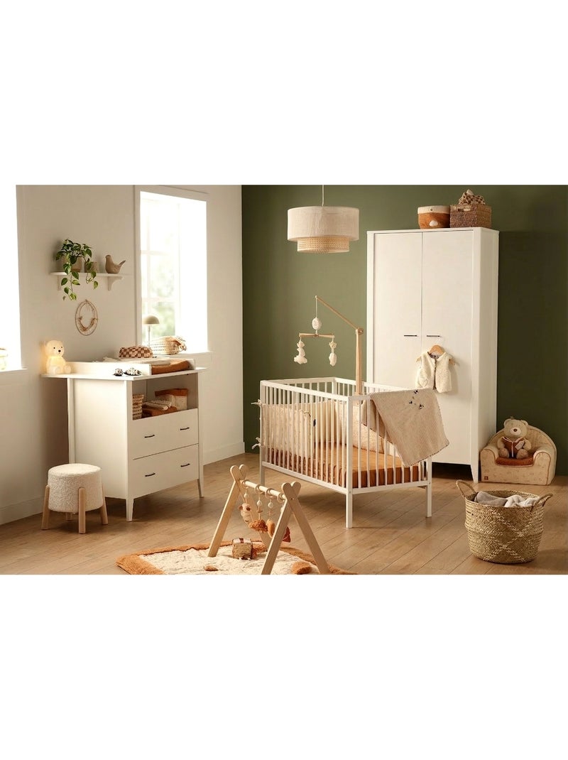 Commode à langer 2 tiroirs et une niche poignées métal - SAUTHON Blanc - Kiabi