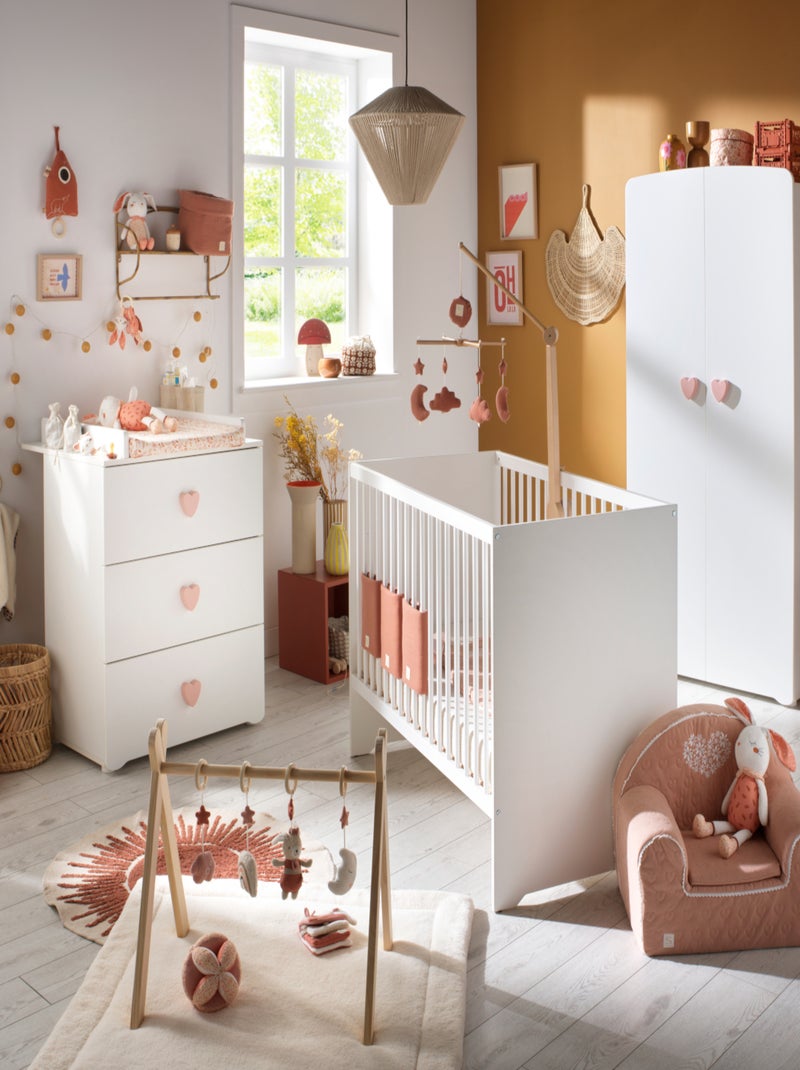 Commode à langer 3 tiroirs - BABYPRICE Blanc Rose - Kiabi