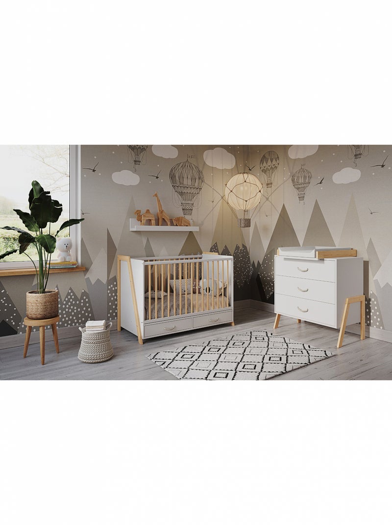 Commode à Langer 3 tiroirs - Table à Langer Amovible et Matelas - LIV Blanc Beige - Kiabi