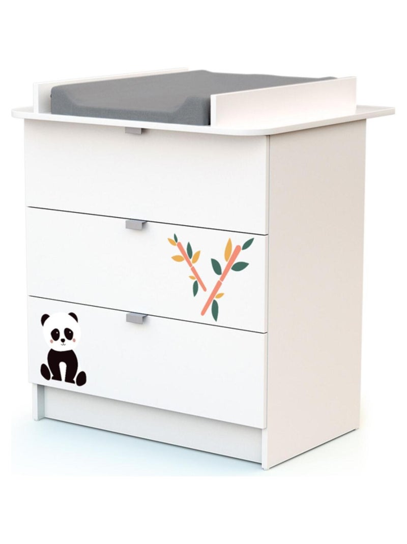 Commode à langer 3 tiroirs en bois Panda Blanc Noir - Kiabi