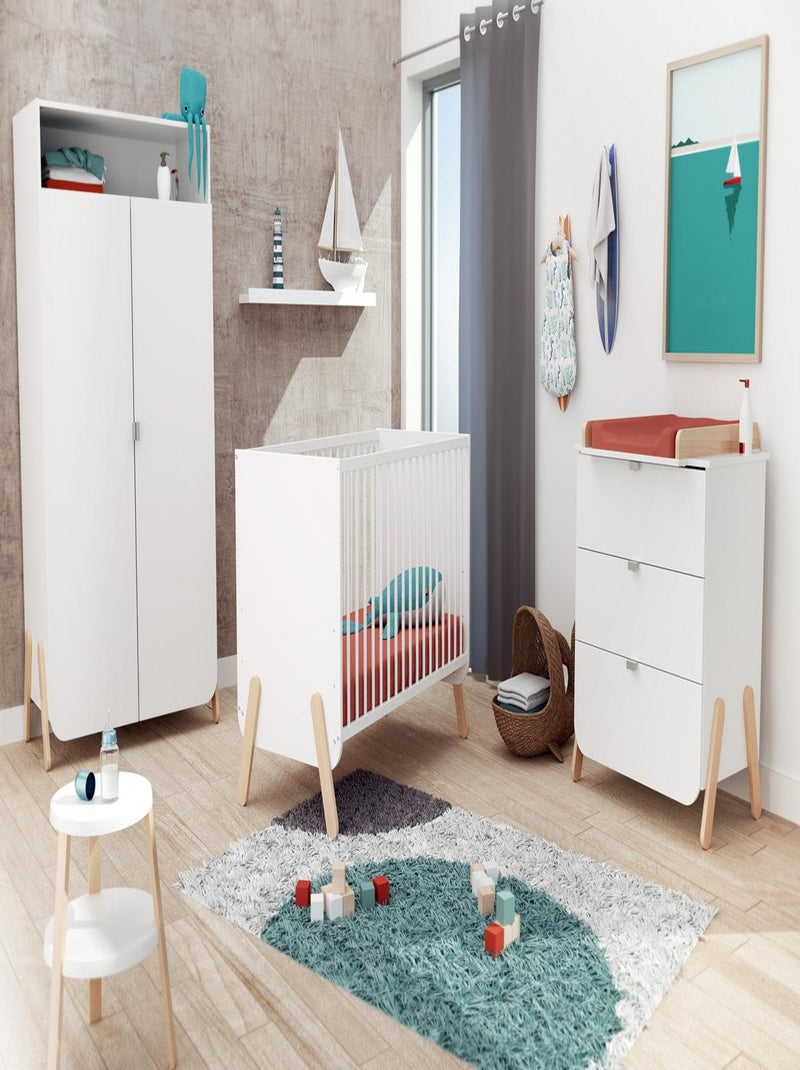 Commode à langer 3 tiroirs en bois pirate Blanc Marron - Kiabi