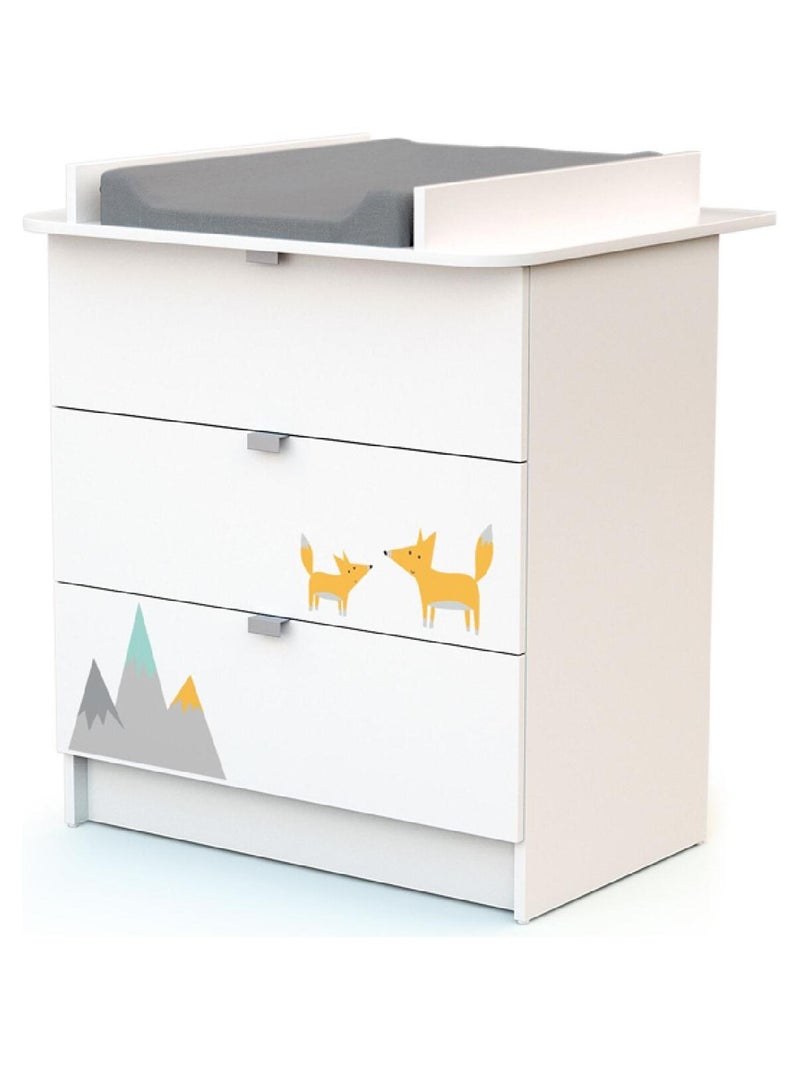 Commode à langer 3 tiroirs en bois Renard ALBA Blanc Orange - Kiabi