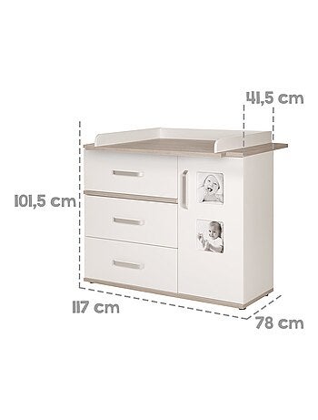 Commode à langer 3 tiroirs et porte avec 2 cadres photo 'Moritz' ROBA