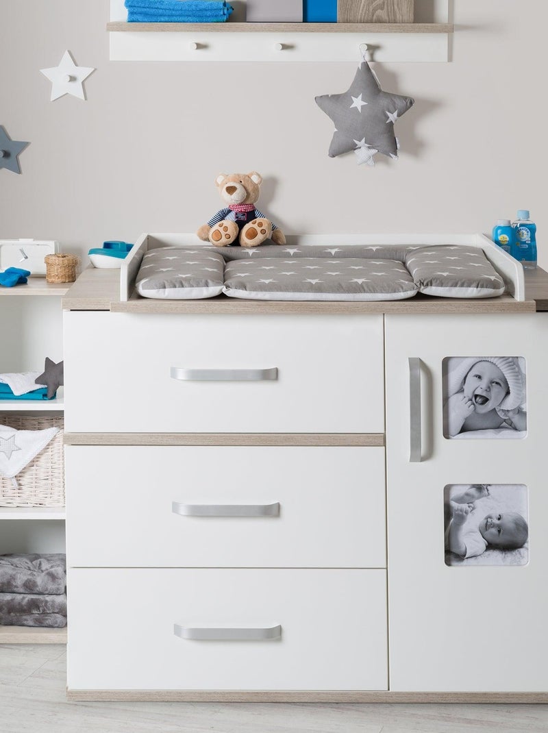 Commode à langer 3 tiroirs et porte avec 2 cadres photo 'Moritz' ROBA Blanc Gris - Kiabi